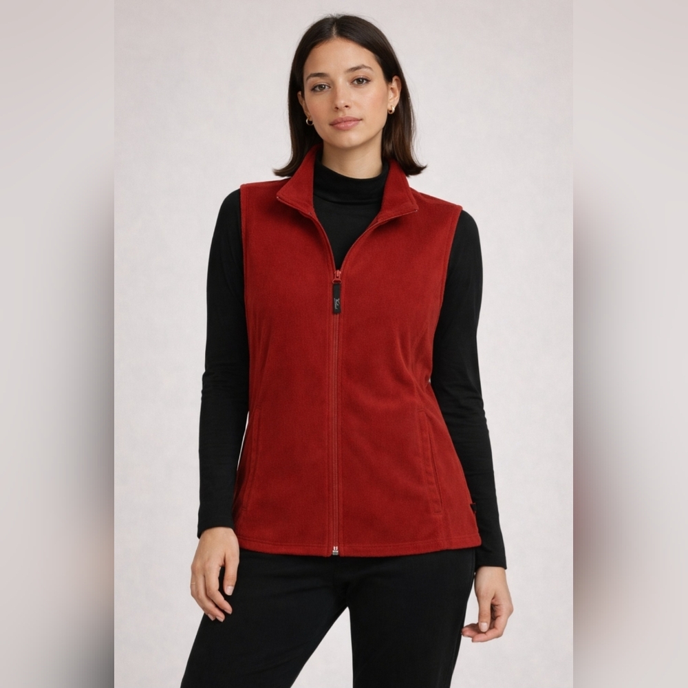 Woolrich Fleece Vest Women's Ruby Red Full Zip Mock Neck Outdoor Large